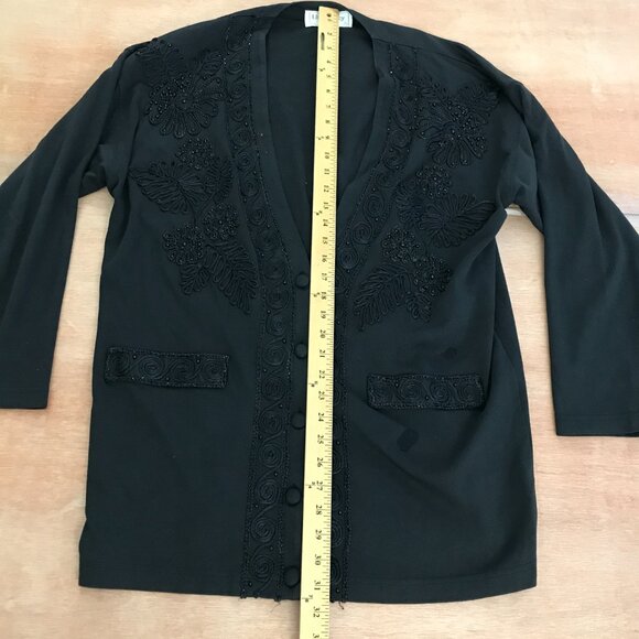 Lisa Ashley Jacket Women Size Medium Black Bead Floral Button Up Long Sleeve - Picture 5 of 12